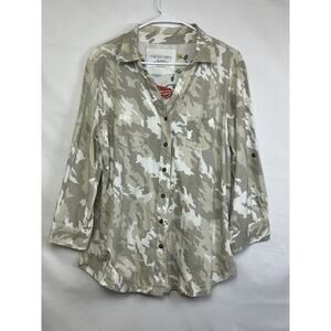 Karyn Seo Women Medium Camo Lagen Look Embroidered Long Sleeve Button Up Shirt